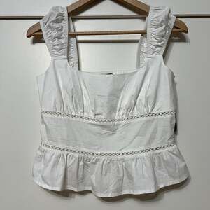 NWT Women’s White Eyelet Ruched Poplin Peplum Whimsical Festival Crop Tank Top S